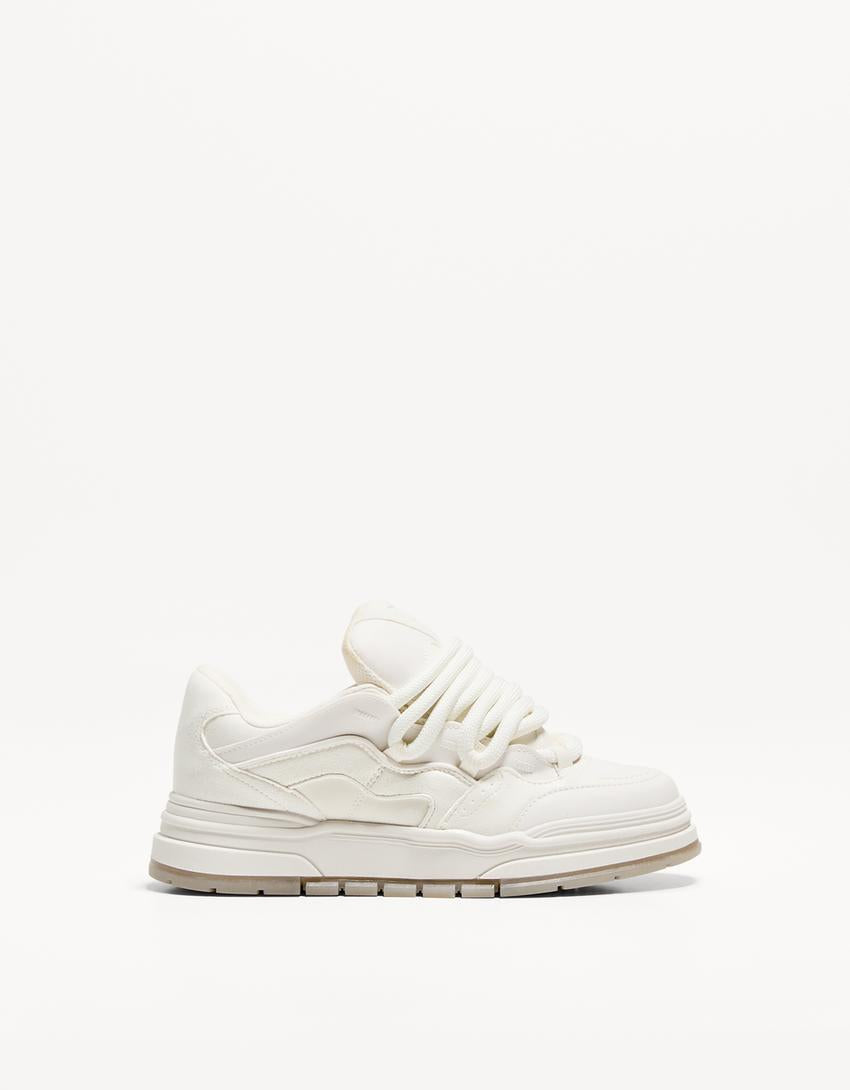 BERSHKA CHUNKY SKATER SNEAKERS IN WHITE