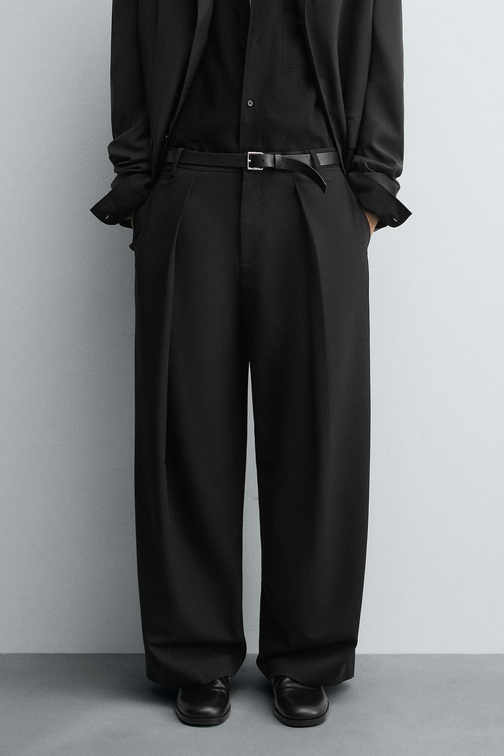 ZARA RELAXED FIT PLEATED TROUSERS IN BLACK