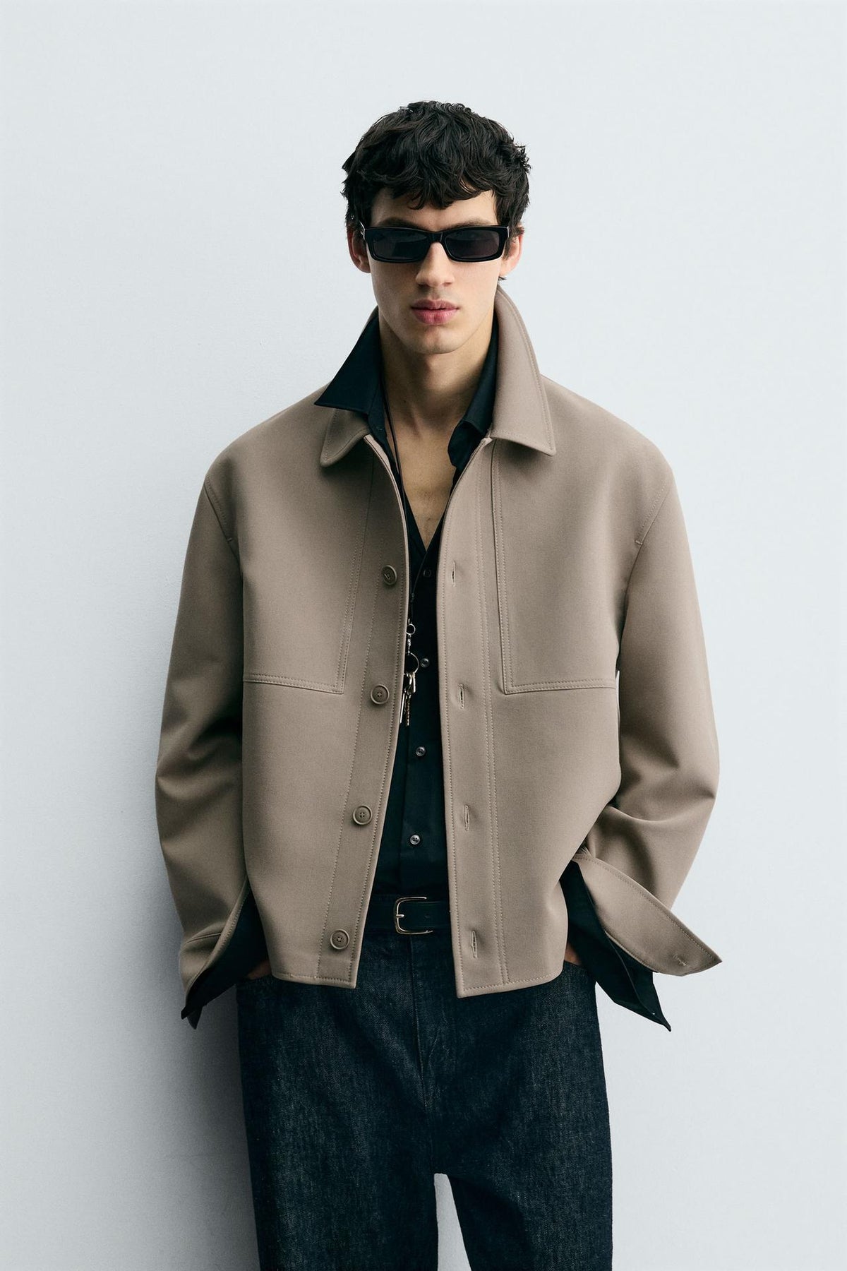 ZARA BOXY FIT OVERSHIRT IN BEIGE